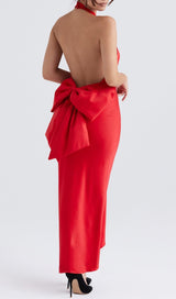 RED SATIN CORSET MAXI DRESS