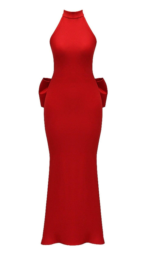 Red Satin Corset Maxi Dress