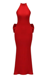 RED SATIN CORSET MAXI DRESS