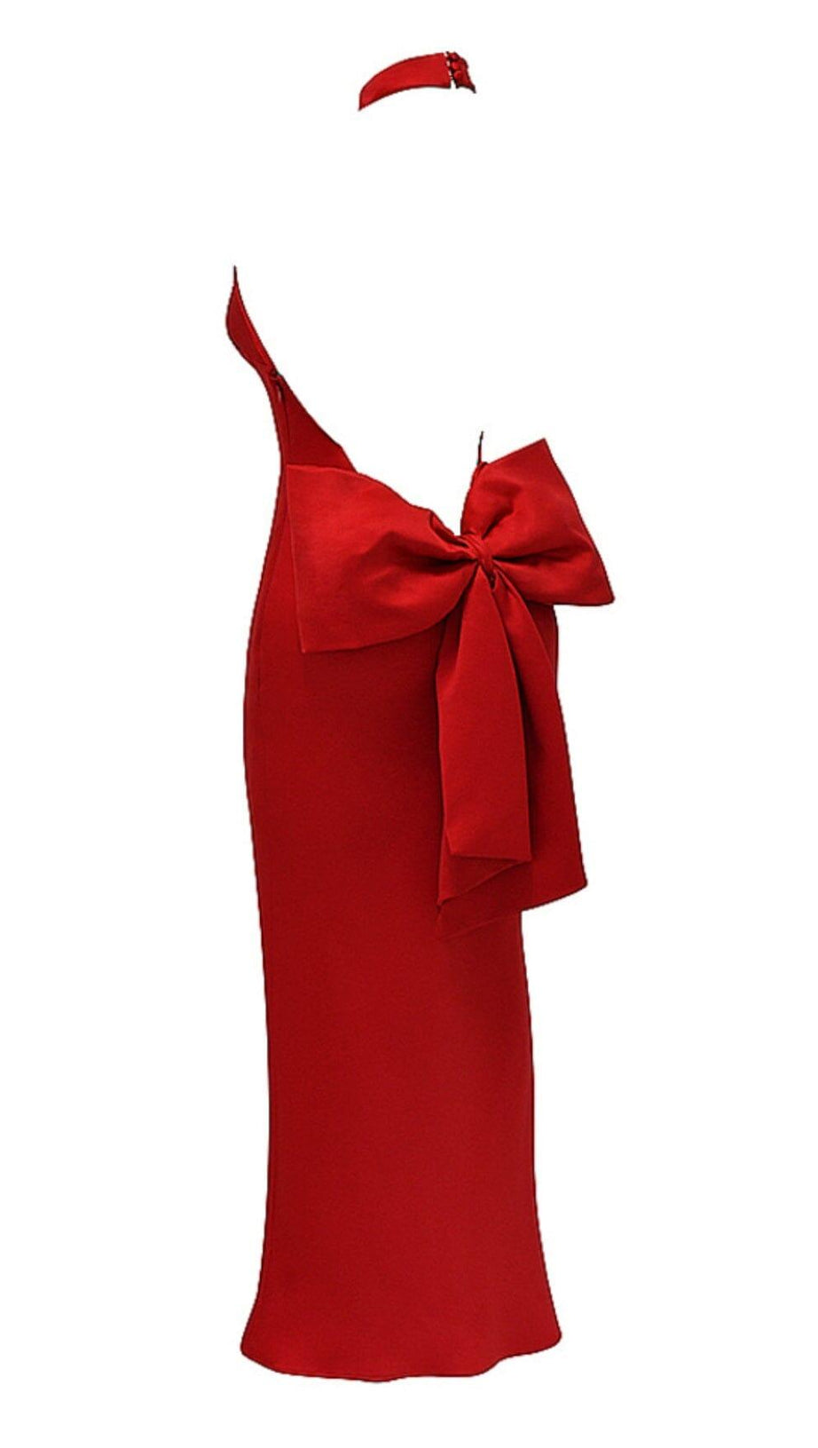 RED SATIN CORSET MAXI DRESS