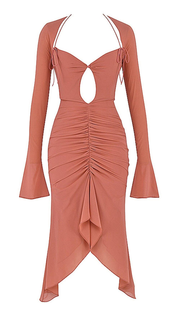 AIIZIE REAL SILK RUFFLE MIDI DRESS IN PINK - product image
