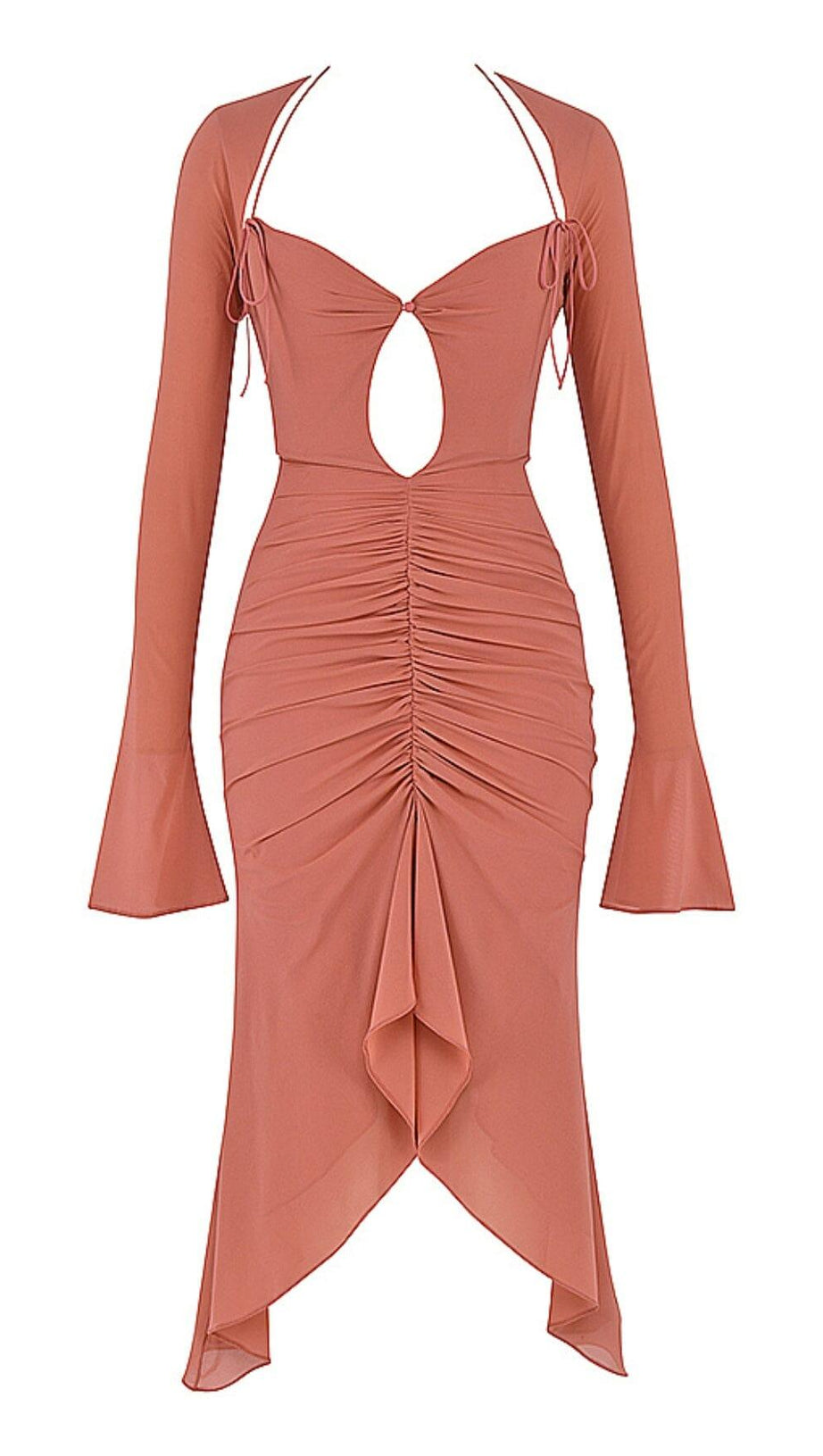 REAL SILK RUFFLE MIDI DRESS IN PINK