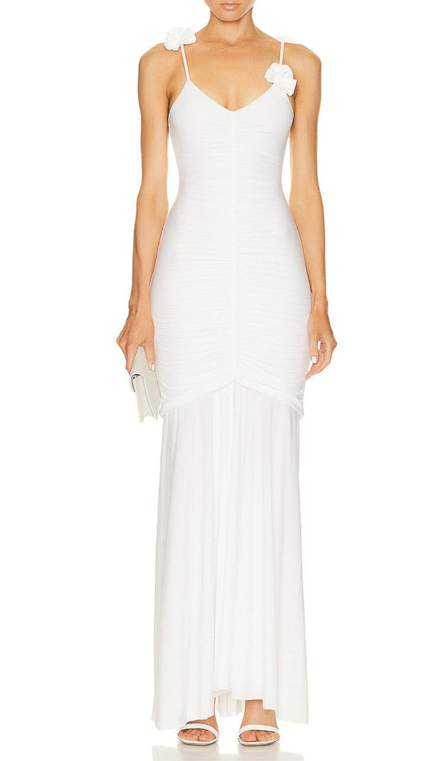 AIIZIE WHITE FLORAL SUSPENDER MAXI DRESS - product image