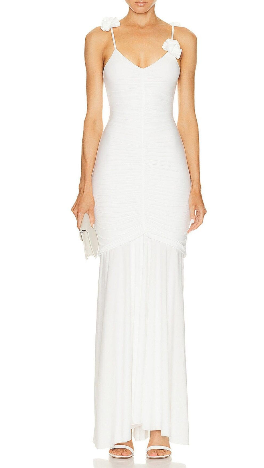 WHITE FLORAL SUSPENDER MAXI DRESS