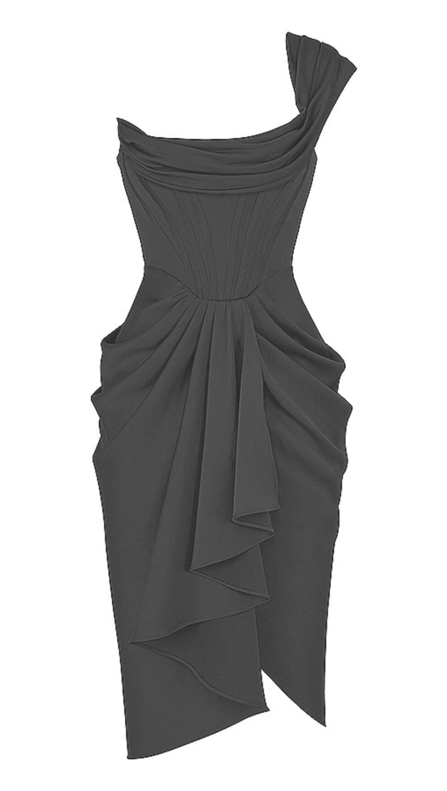 SATIN CORSET MIDI DRESS IN BLACK