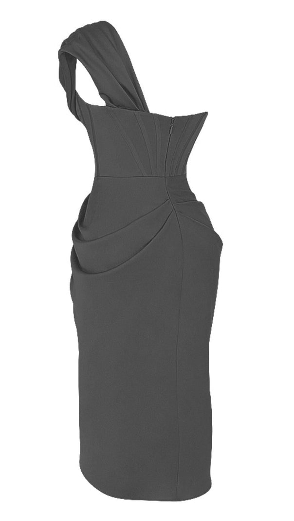 AIIZIE SATIN CORSET MIDI DRESS IN BLACK - product image