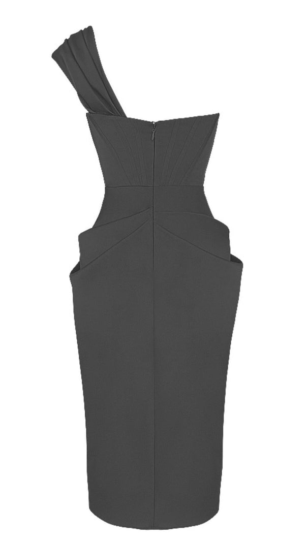 AIIZIE SATIN CORSET MIDI DRESS IN BLACK - product image