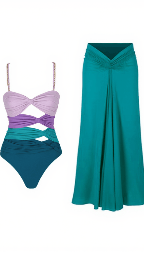BAVO COLOR CLASH SWIMWEAR TWO PIECE SET