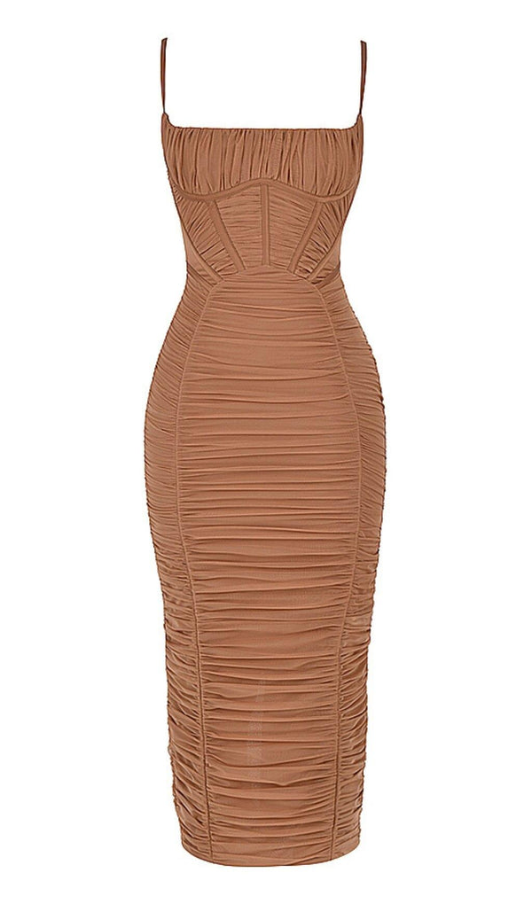 CORSET MAXI DRESS IN MOCHA