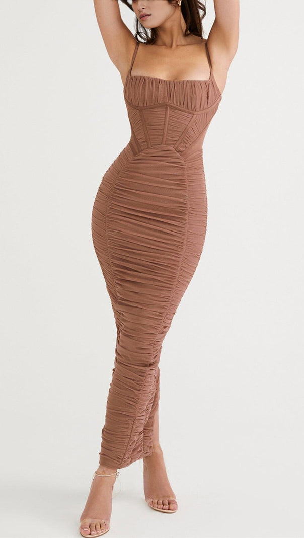 AIIZIE CORSET MAXI DRESS IN MOCHA - product image