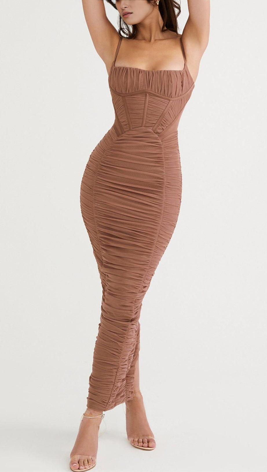 CORSET MAXI DRESS IN MOCHA