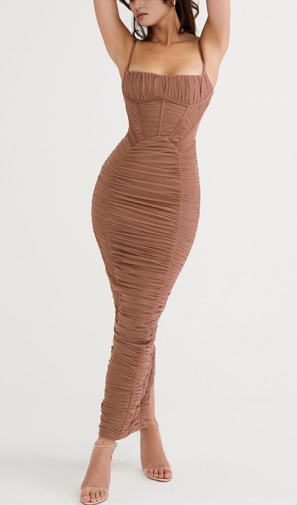 CORSET MAXI DRESS IN MOCHA