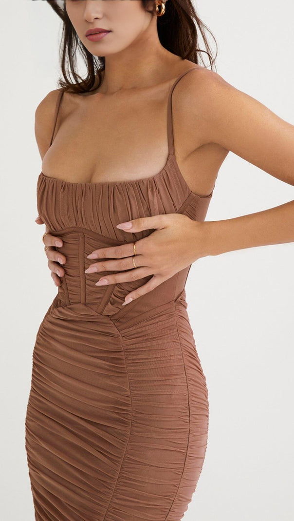 AIIZIE CORSET MAXI DRESS IN MOCHA - product image