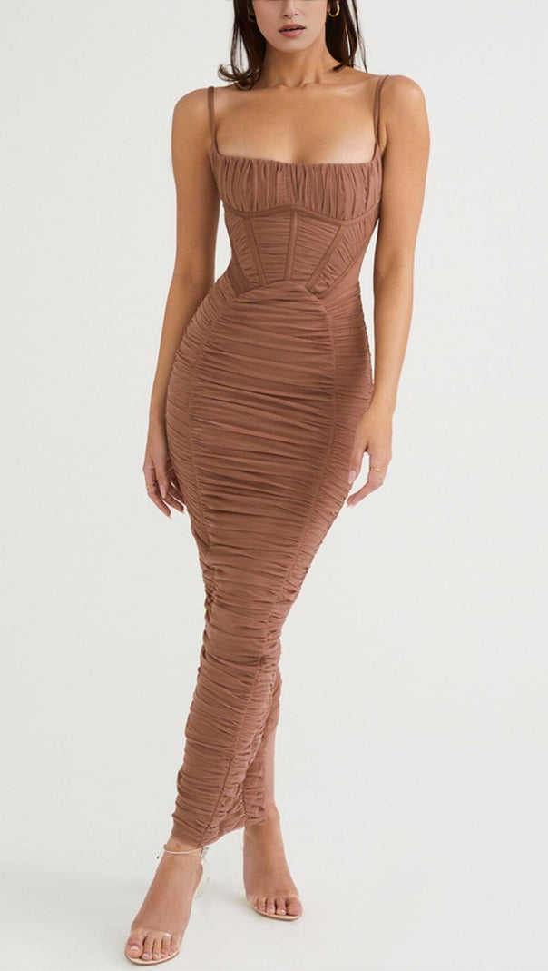 AIIZIE CORSET MAXI DRESS IN MOCHA - product image
