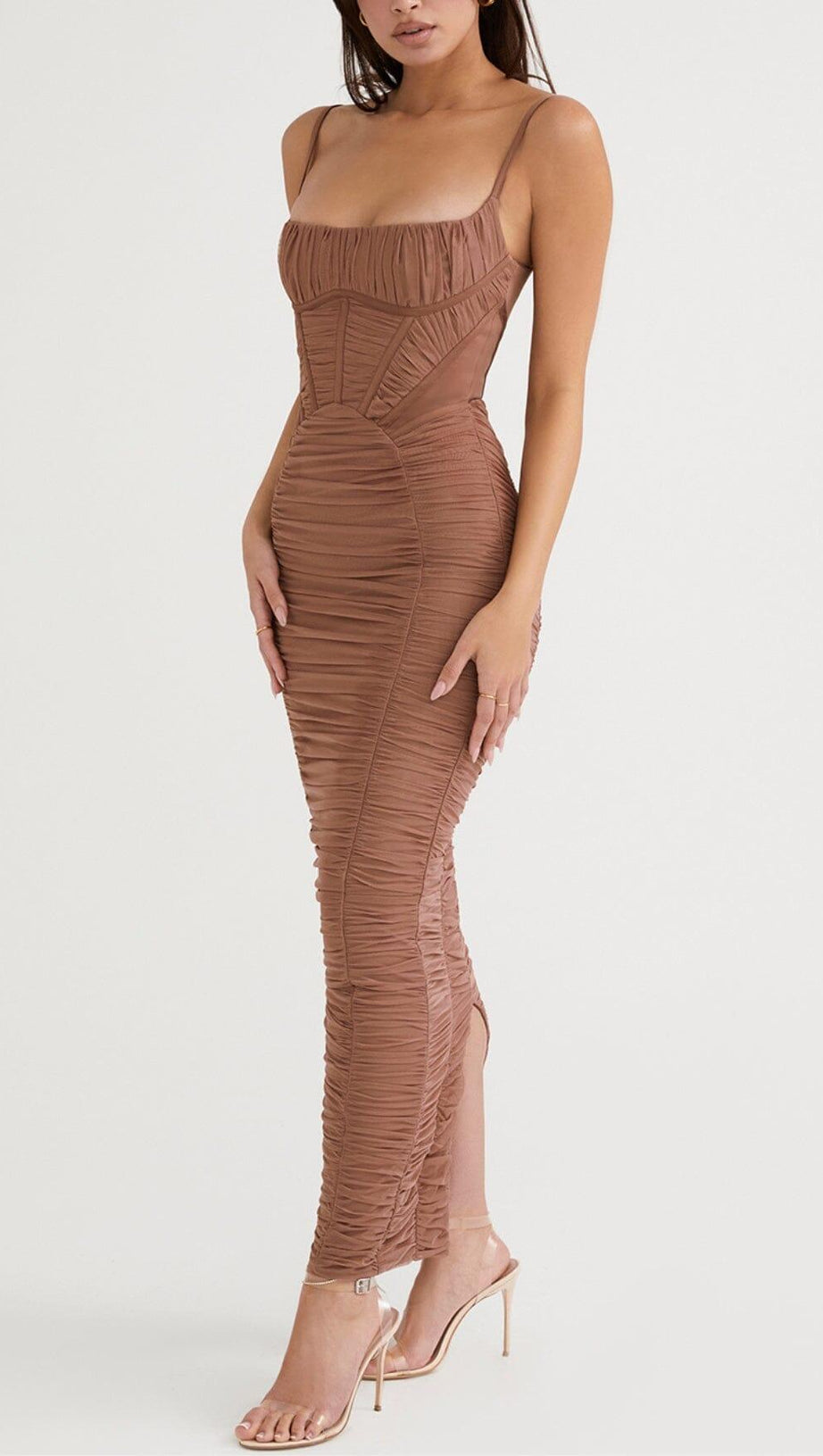 CORSET MAXI DRESS IN MOCHA