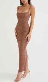 CORSET MAXI DRESS IN MOCHA