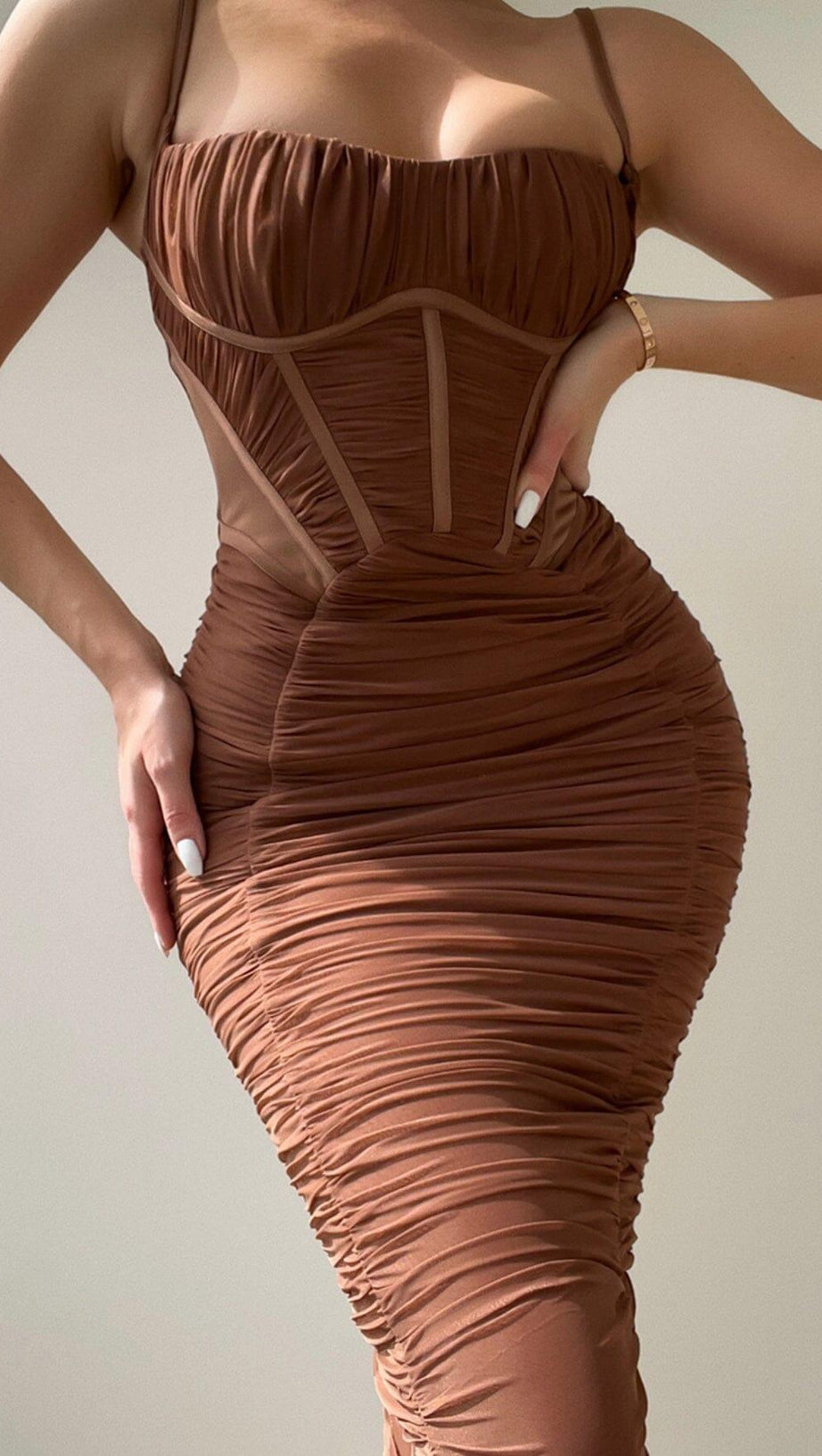 CORSET MAXI DRESS IN MOCHA