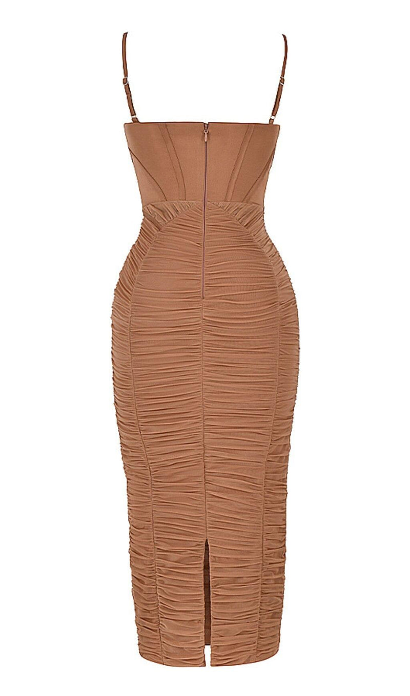 CORSET MAXI DRESS IN MOCHA