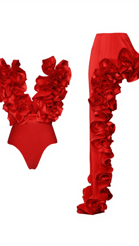 ESAD V NECK RUCHED SWIMWEAR TWO PIECE SET