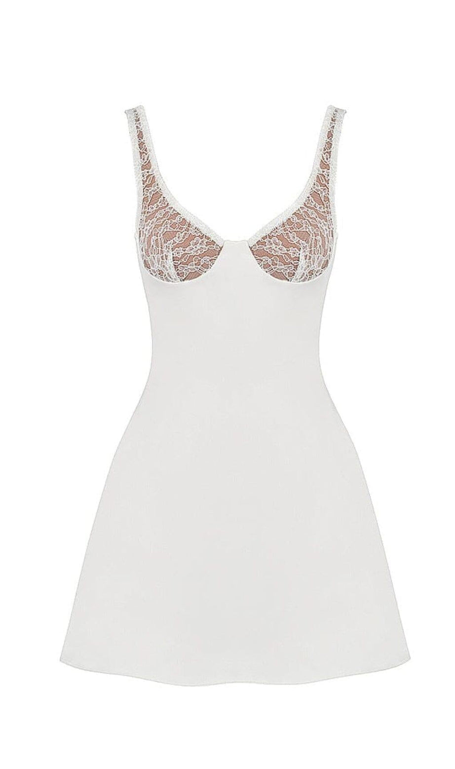 MINIKLEID AUS SATIN UND SPITZE IN WEISS