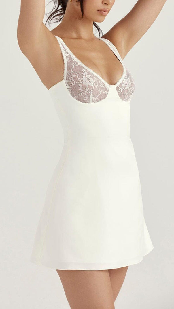 AIIZIE SATIN AND LACE MINI DRESS IN WHITE - product image