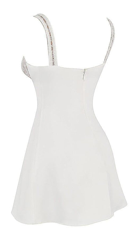 SATIN AND LACE MINI DRESS IN WHITE