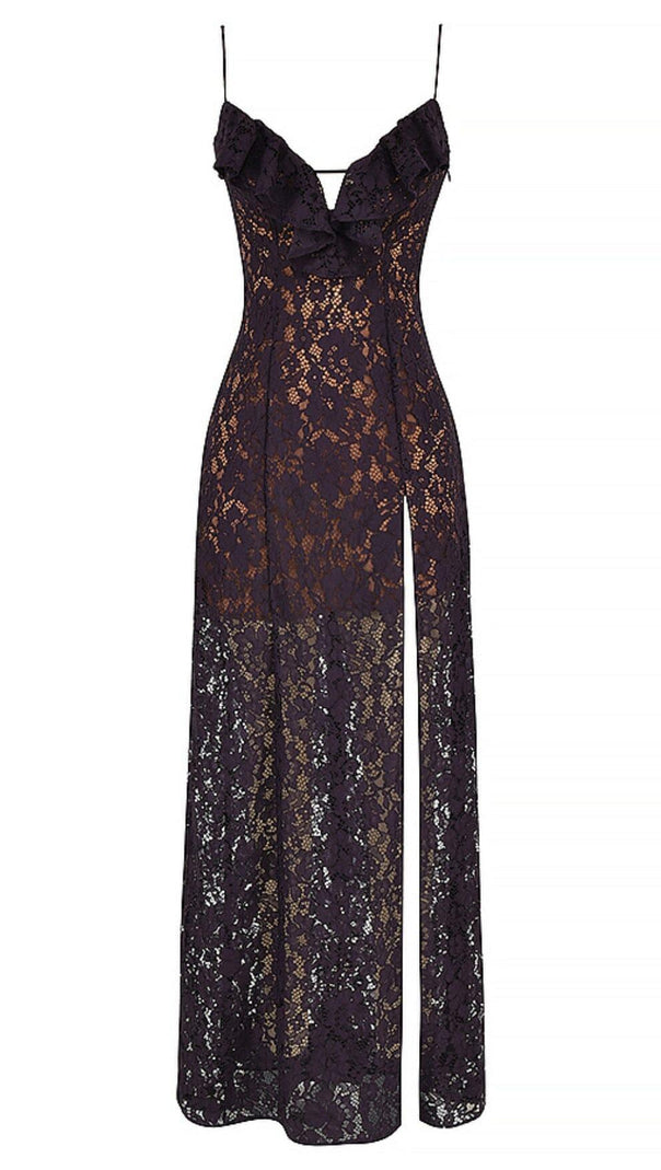 AIIZIE NIGHT SHADE LACE MAXI DRESS IN BLACK - product image