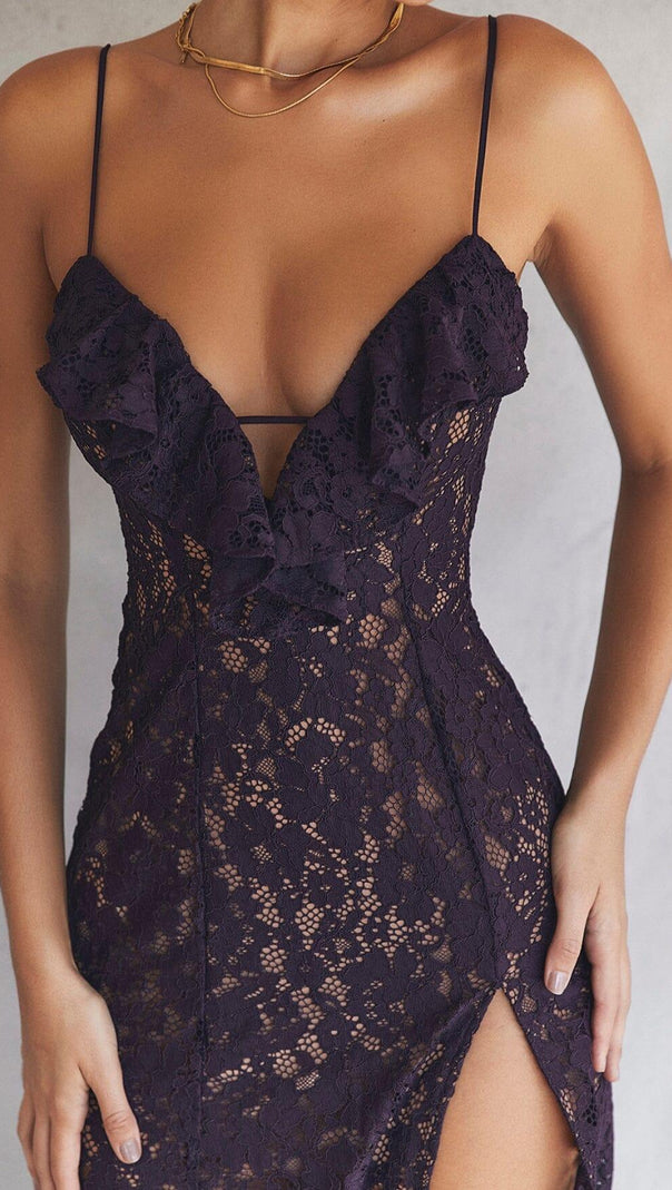 AIIZIE NIGHT SHADE LACE MAXI DRESS IN BLACK - product image