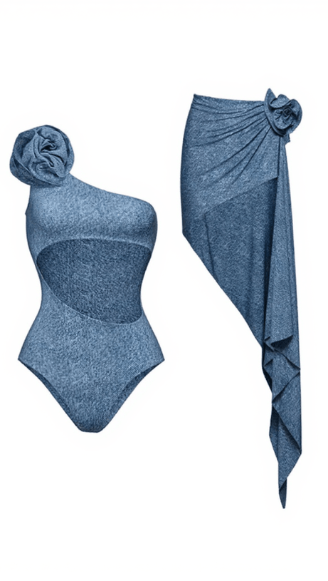 ORTIZ FLOWER DENIM SWIMWEAR TWO PIECE SET