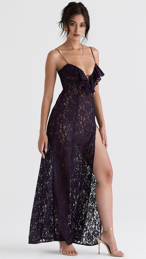 AIIZIE NIGHT SHADE LACE MAXI DRESS IN BLACK - product image