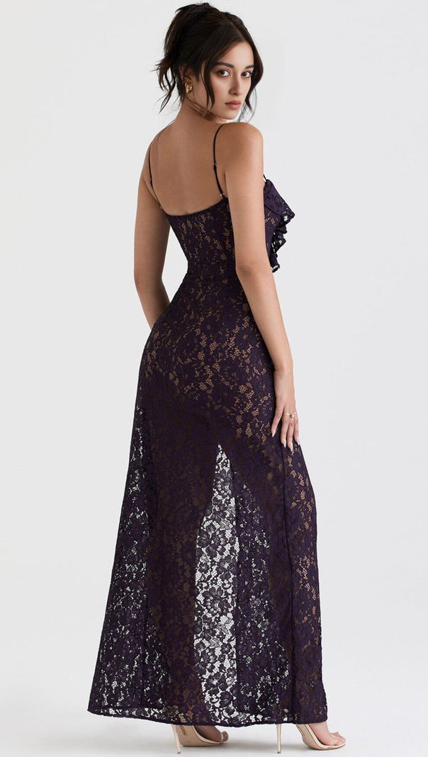 AIIZIE NIGHT SHADE LACE MAXI DRESS IN BLACK - product image