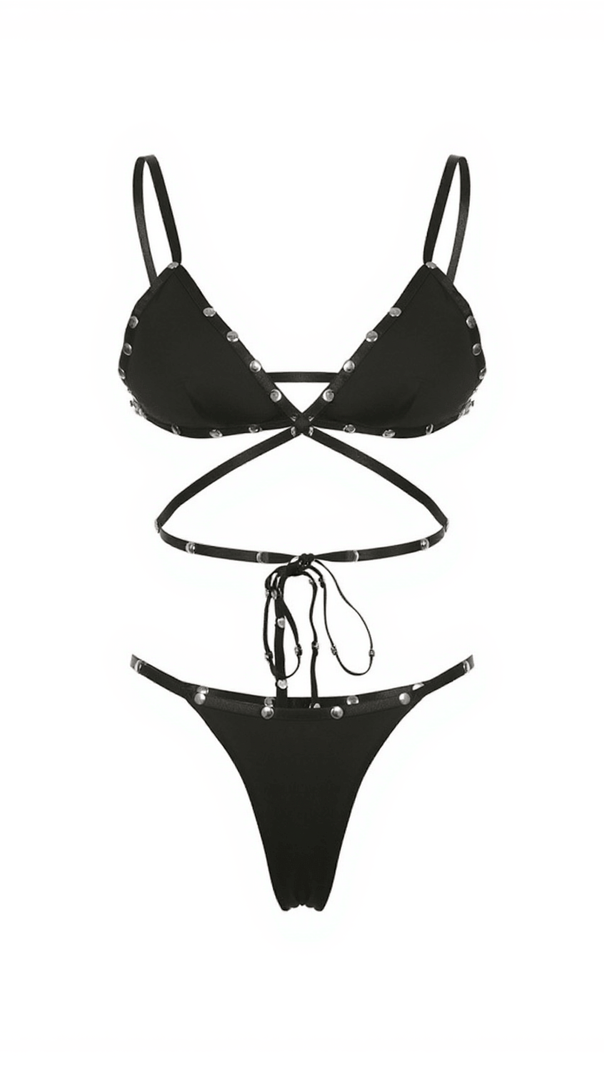 AIIZIE ALREEM LACE UP RIVET BIKINI TWO PIECE SET - product image