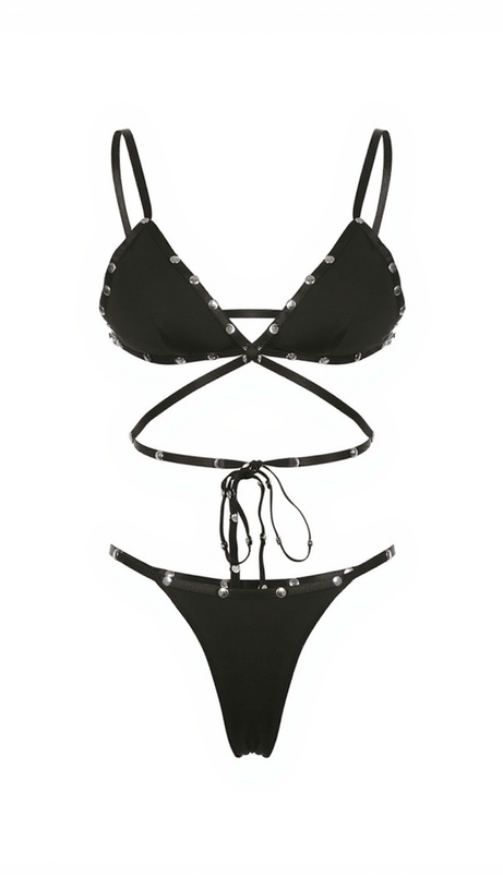 ALREEM LACE UP RIVET BIKINI TWO PIECE SET