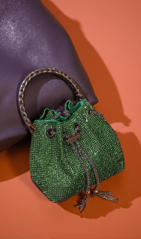 Mattea Crystal Embellished Bucket Bag In Green