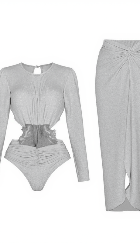 DURU LONG SLEEVE FLOWER SWIMWEAR TWO PIECE SET