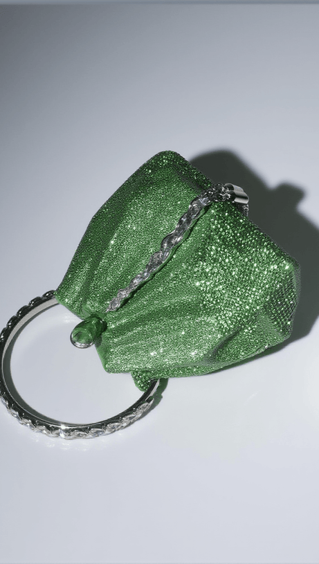 MATTEA CRYSTAL EMBELLISHED BUCKET BAG IN GREEN