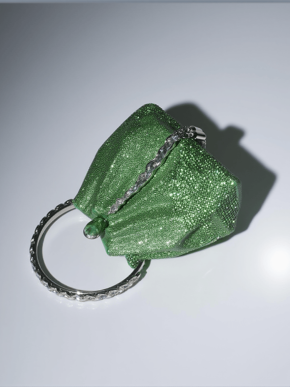 MATTEA CRYSTAL EMBELLISHED BUCKET BAG IN GREEN