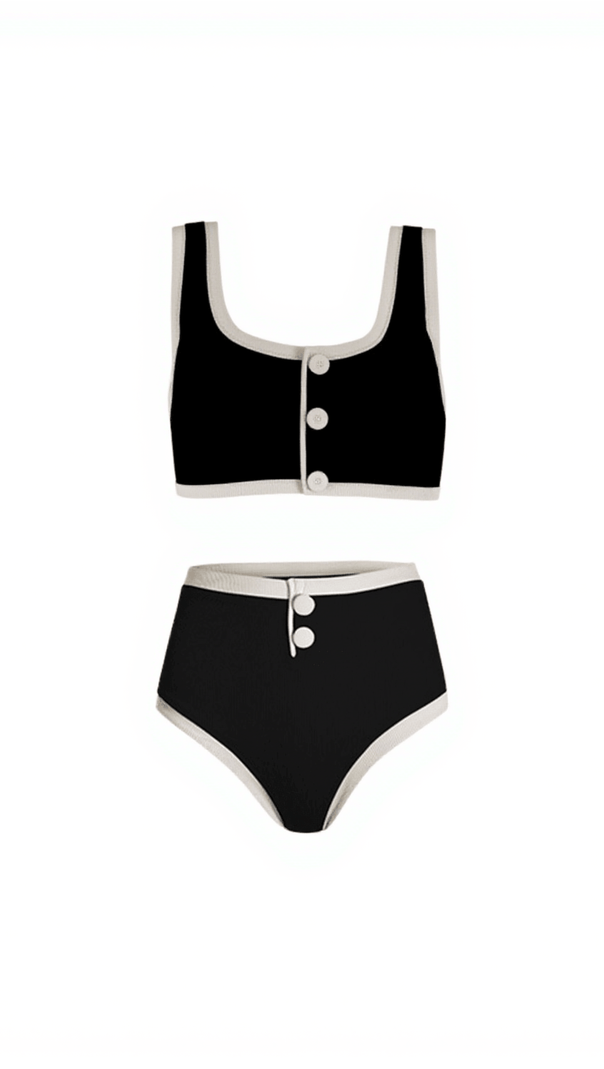 AIIZIE JACOBY BUTTON BIKINI TWO PIECE SET IN BLACK - product image
