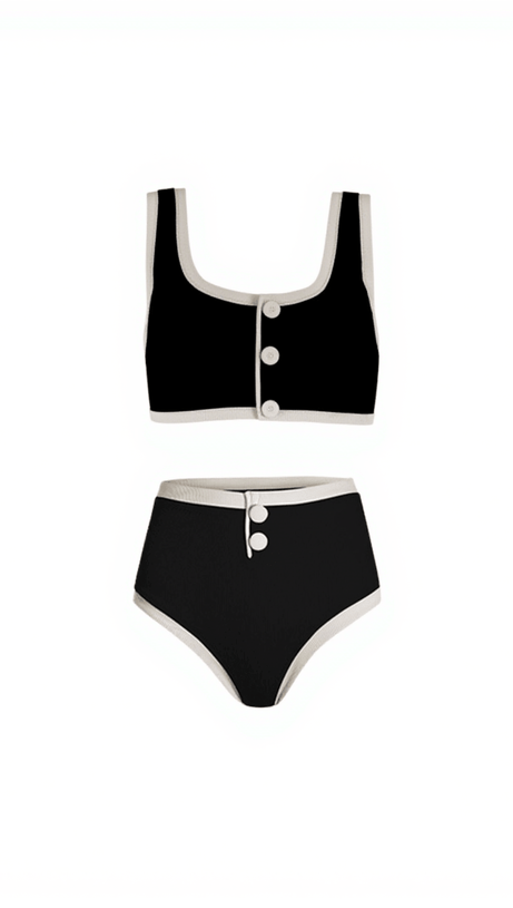 JACOBY BUTTON BIKINI TWO PIECE SET IN BLACK