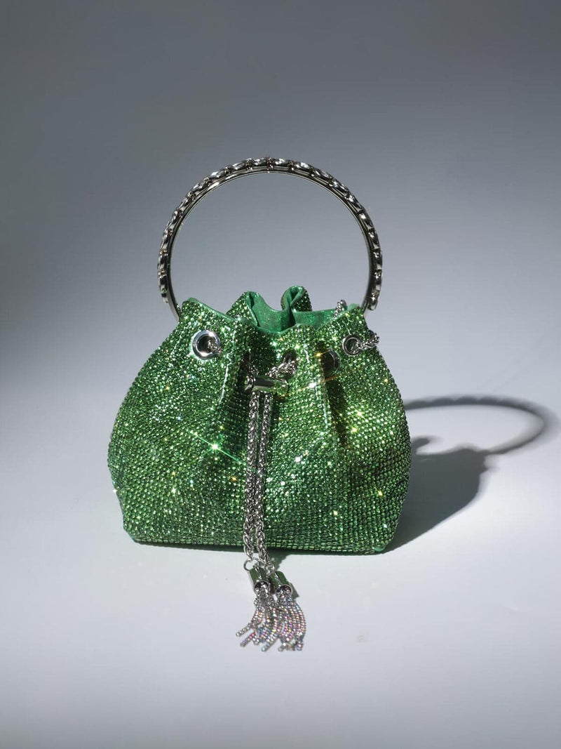 Mattea Crystal Embellished Bucket Bag In Green