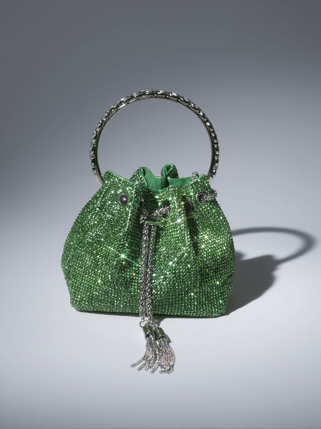 Mattea Crystal Embellished Bucket Bag In Green
