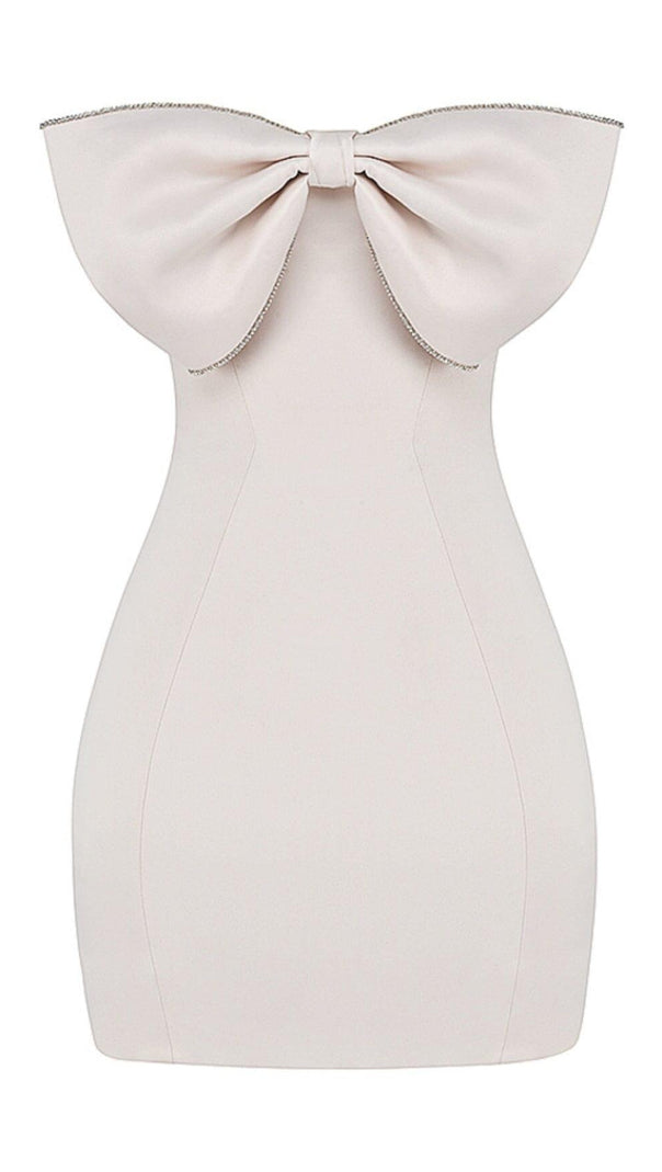 AIIZIE IVORY SATIN CRYSTAL EMBELLISHED BOW DRESS - product image