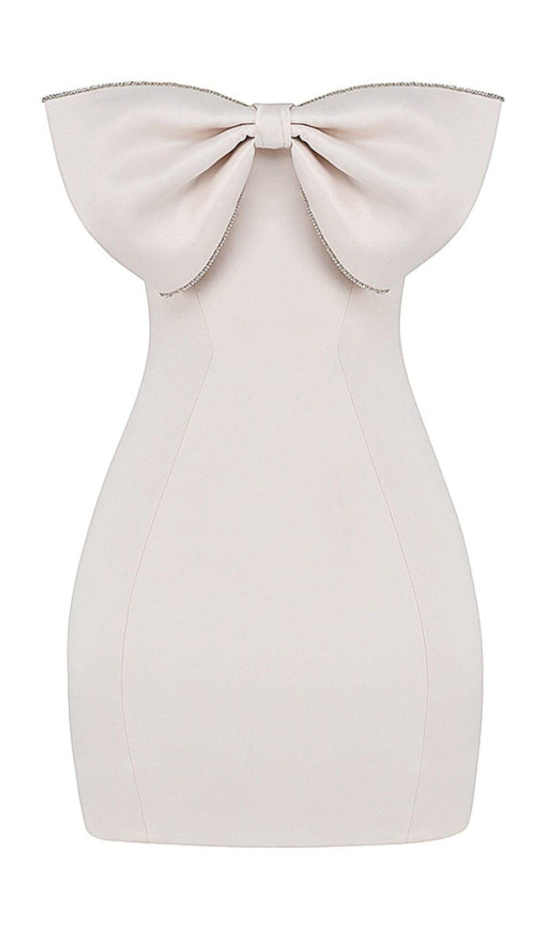 IVORY SATIN CRYSTAL EMBELLISHED BOW DRESS