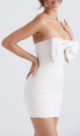 IVORY SATIN CRYSTAL EMBELLISHED BOW DRESS