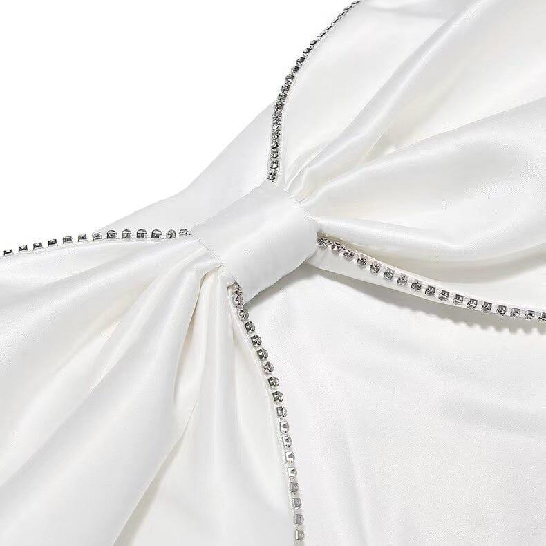 IVORY SATIN CRYSTAL EMBELLISHED BOW DRESS