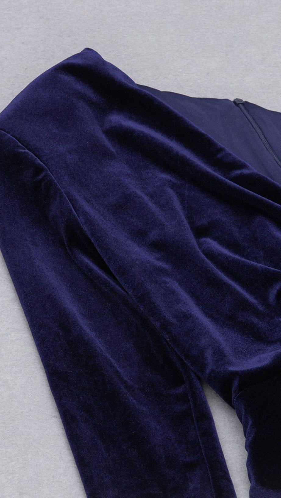 VELVET PLEATED SEQUINED MINI DRESS IN NAVY BLUE