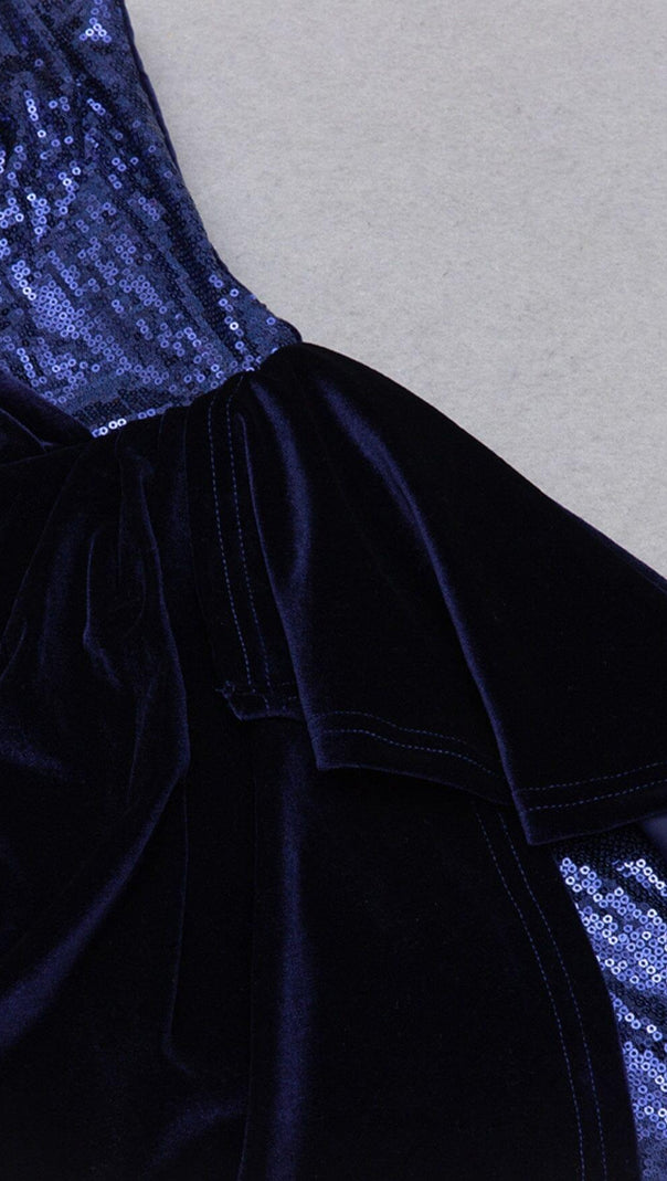 AIIZIE VELVET PLEATED SEQUINED MINI DRESS IN NAVY BLUE - product image