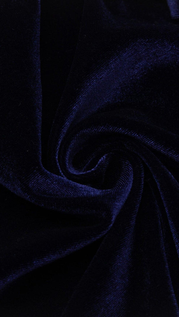 MINIKLEID AUS SAMT MIT PLISSEE UND PAILLETTEN IN MARINEBLAU