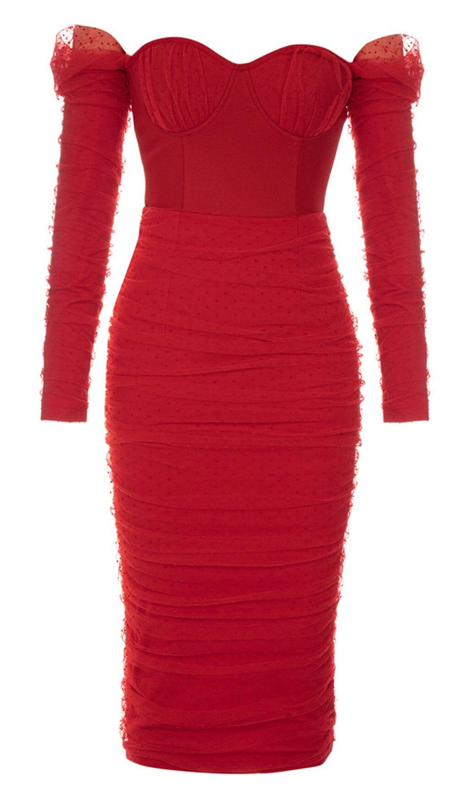 TRÄGERLOSES TRÄGERLOSES MIDIKLEID AUS SPITZE IN ROT