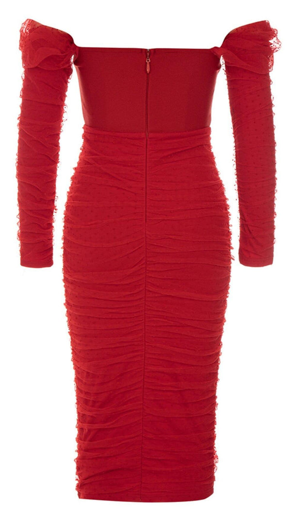 AIIZIE STRAPLESS STRAPLESS LACE MIDI DRESS IN RED - product image